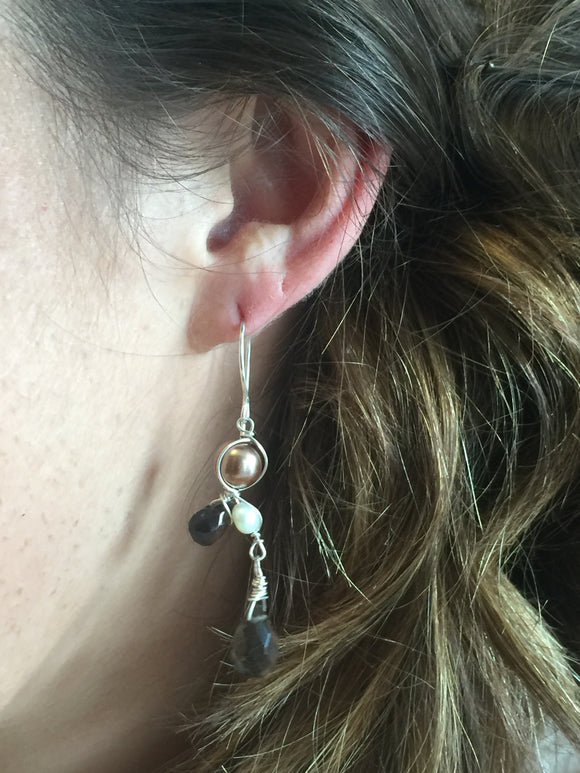 Silver Gemstone Pearl Earrings