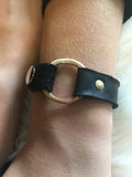 Leather Brass Circle Bracelet
