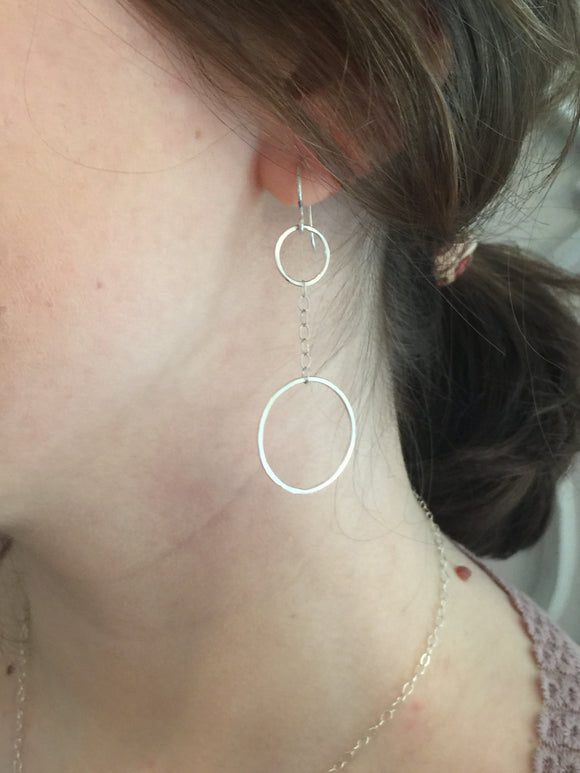 Silver Drop Circle Earrings
