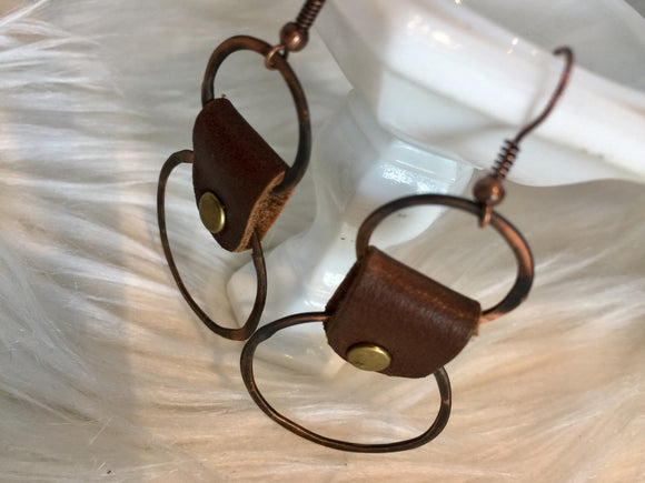 Copper Leather Hoops Earrings