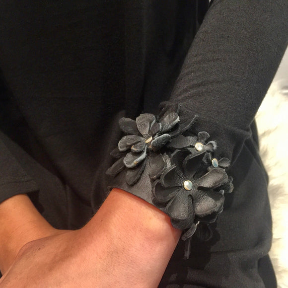 Leather Flower Cuff Bracelet